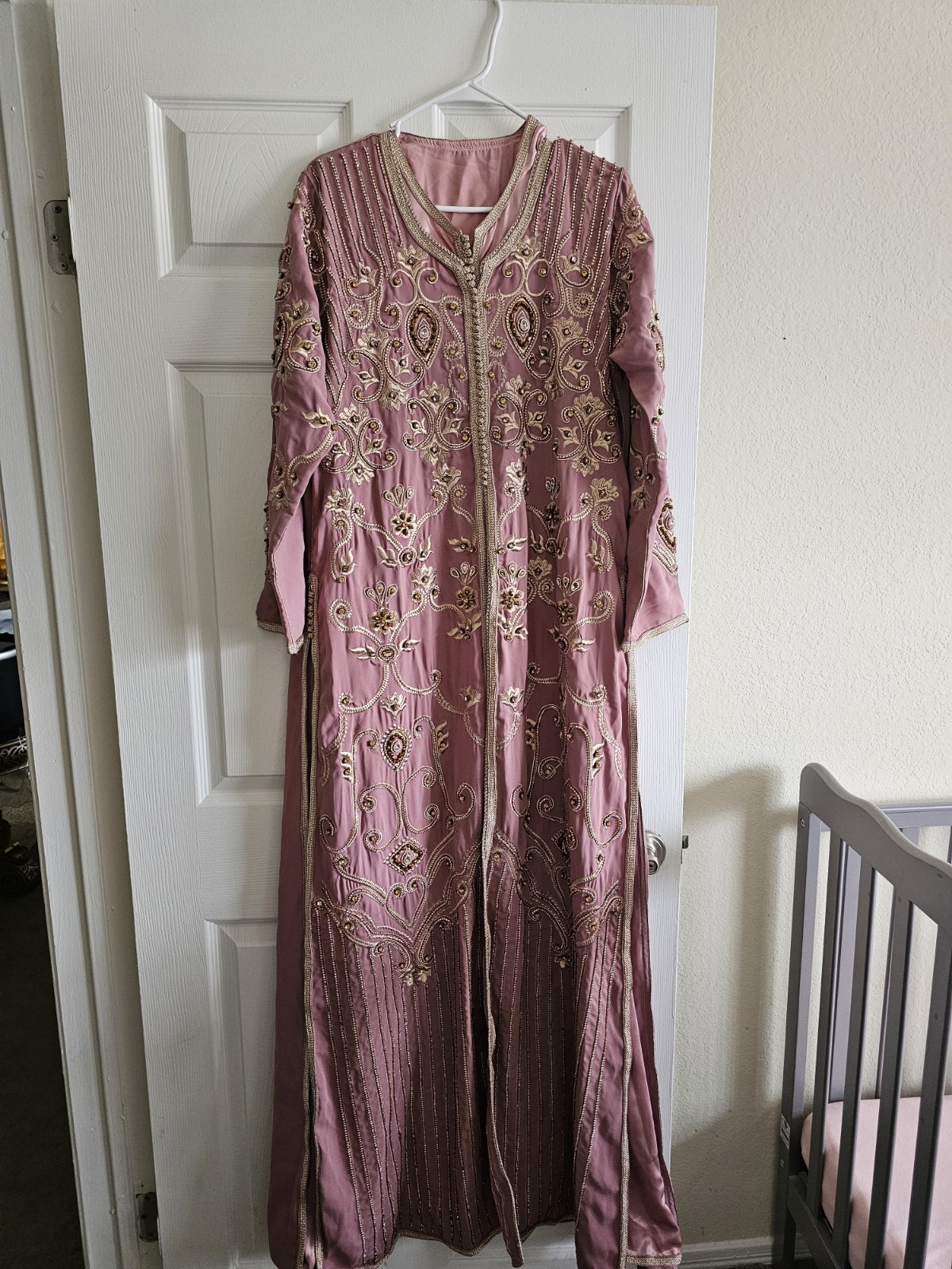 Embroidered Mauve Caftan with rose Gold Accents