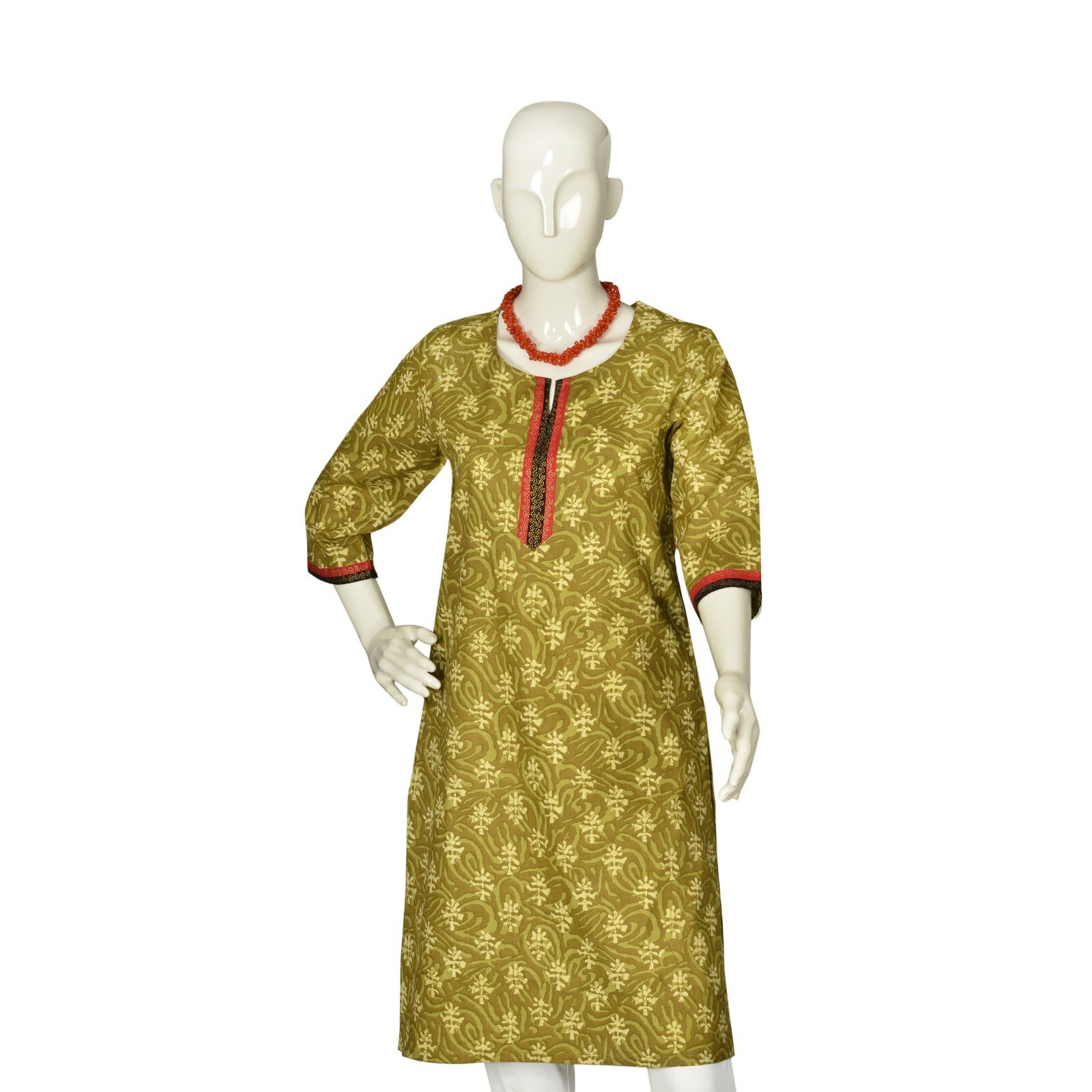 Srishti M-97cm 100% Cotton Kurta with Floral Print(Shades of Green))/FREE SHIP