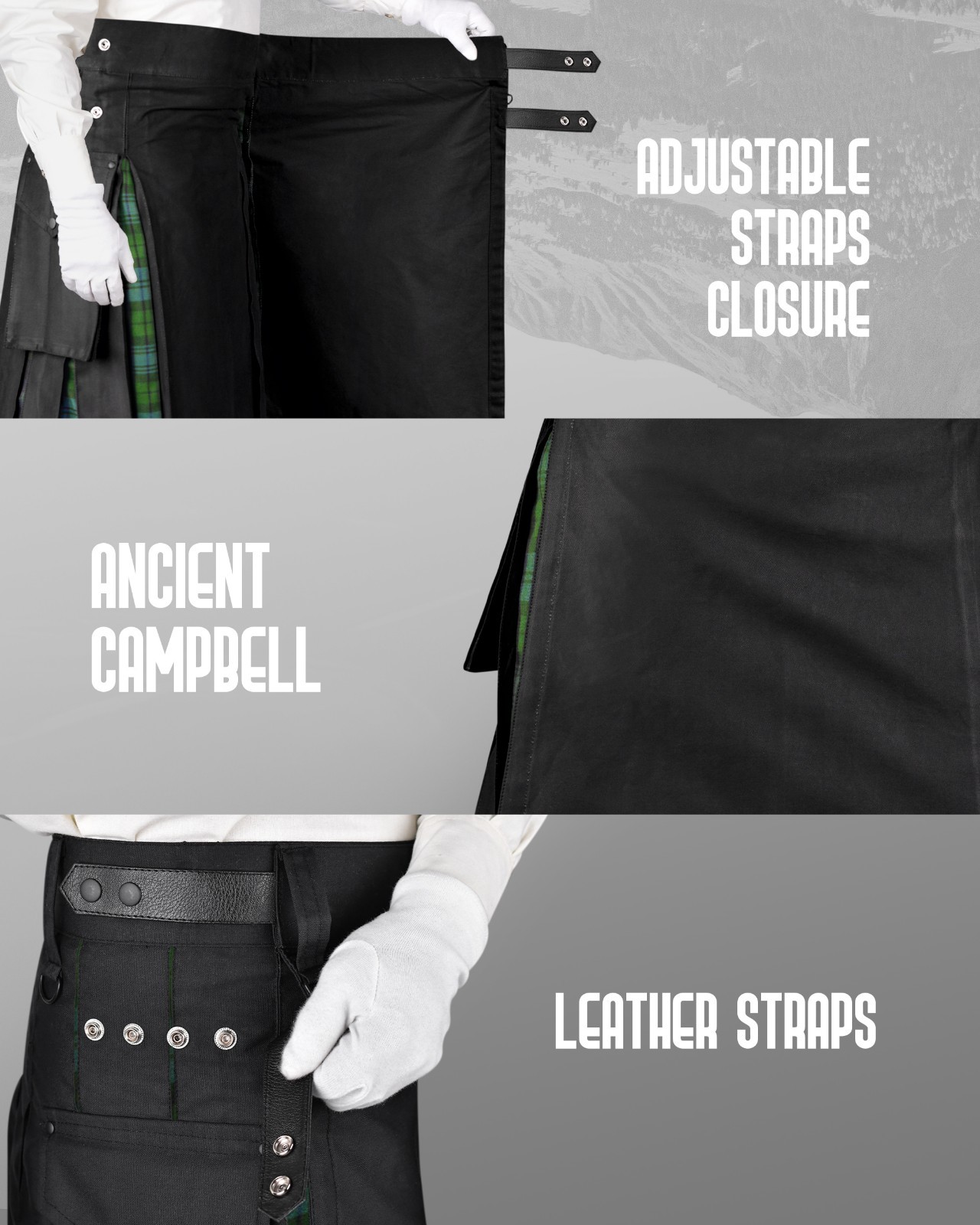 Hybrid Utility Kilts for Men Scottish Traditional Kilt with Flashes