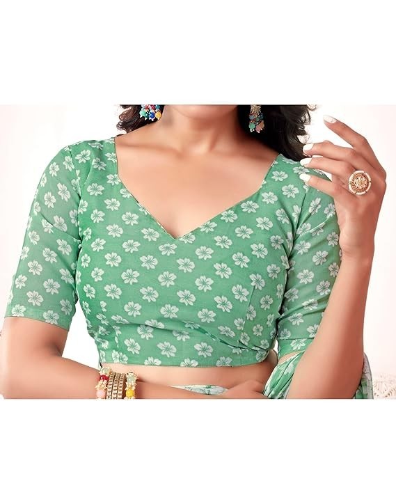 Women’s Floral Printed Georgette Saree with Unstitched Blouse Piece