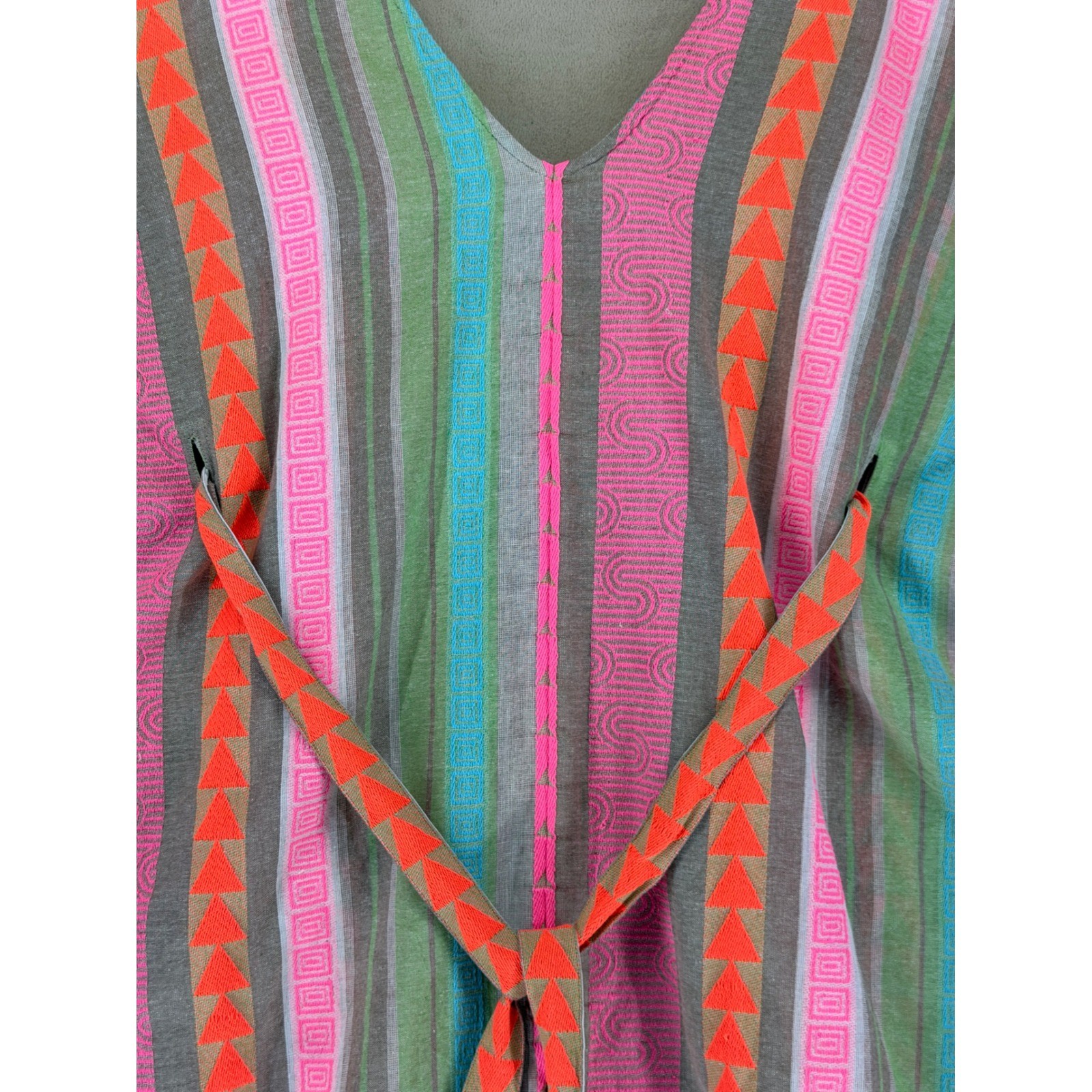 Anthropologie BEL KAZAN Women OS All Size Kaftan Tunic Dress Belted Tassels