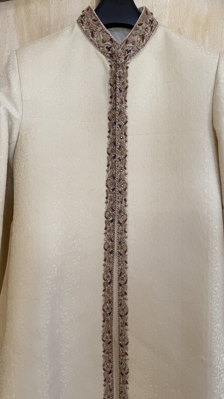 Men’s Groom Sherwani Pakistani Designer Custom Tailored Off white Gold Wedding