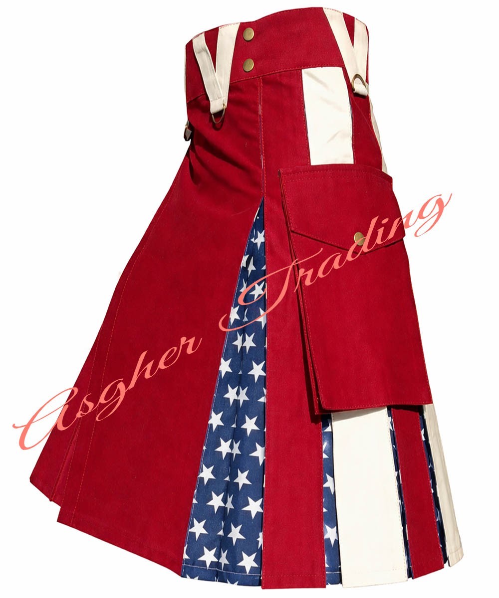 Scottish Handmade USA Flag Hybrid Utility kilt For Men & Custom Size