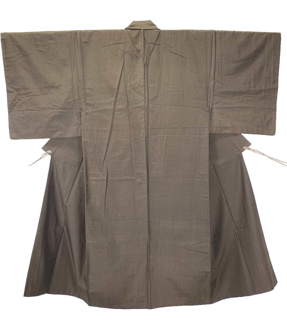 Vintage Mens Kimono Silk Tsumugi Classic Brown Stripe Robe Duster Coat Japan