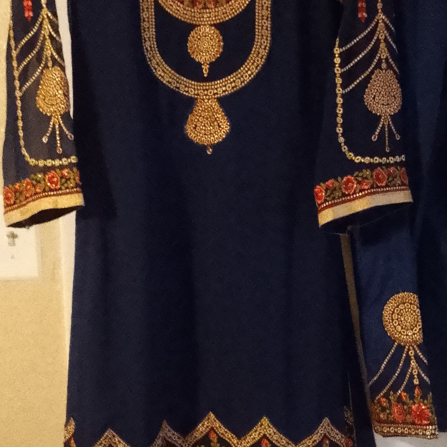 Women’s Blue Embroidered Salwar Kameez 2-Piece Suit Set, One Size, Synthetic
