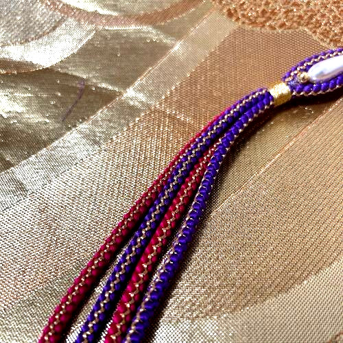 Elegant Obijime Silk Cord Purple & Fuchsia Braided with Kanzashi Accent 170cm