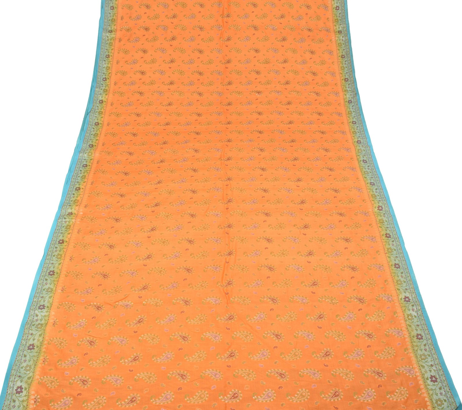 Sushila Vintage Orange Saree Pure Tussar Silk Paisley Woven Soft Sari Fabric