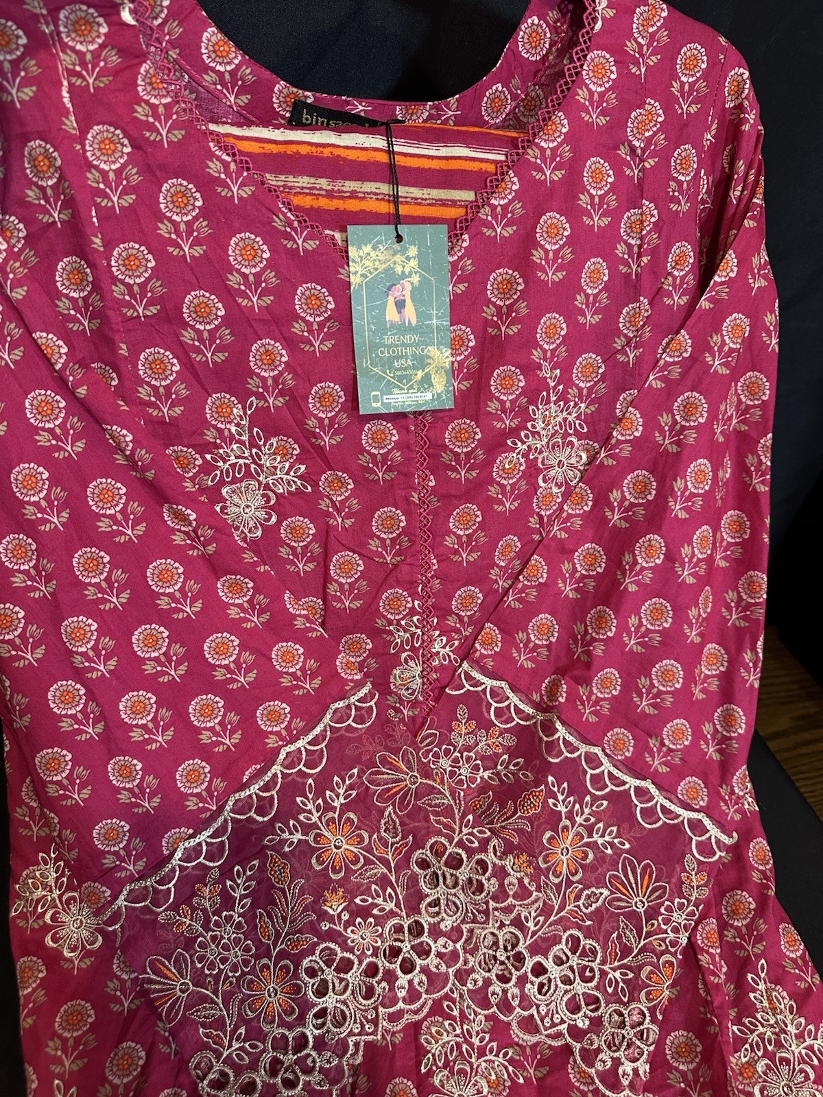 Beautiful Emb Cut Work Lawn / Cotton 3 Pc Suit. Bin Saeed- Medium & Large – $35