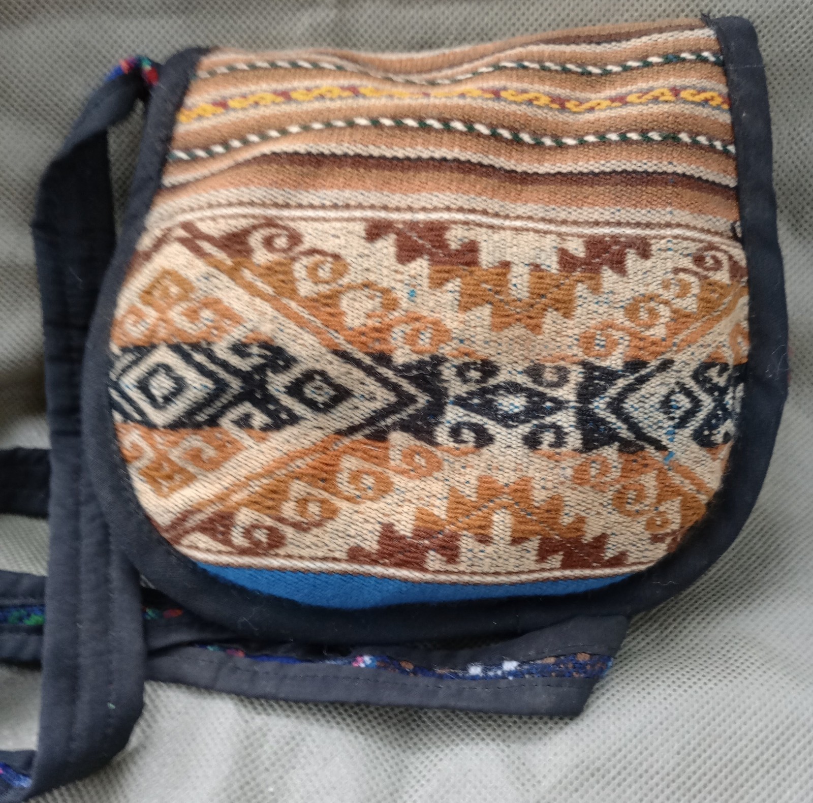 Handmade Andean Cotton Blend Shoulder Bag Multi-Color Patterned Wooden Button
