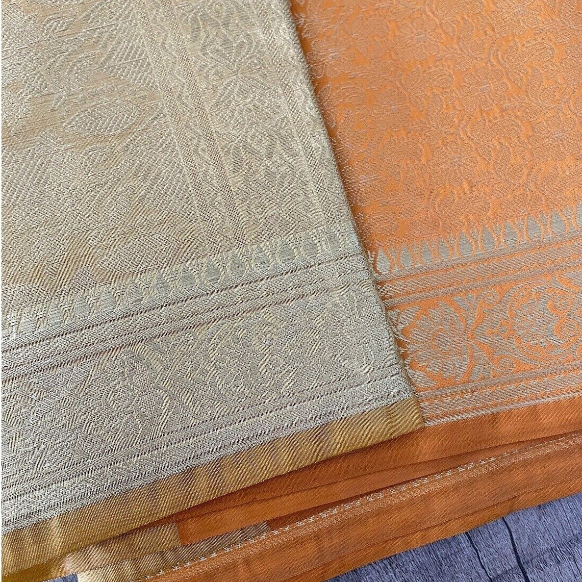 NEW Indian Womens Mustard Yellow/Gold Brocade Artificial Silk Sari Saree Crafts