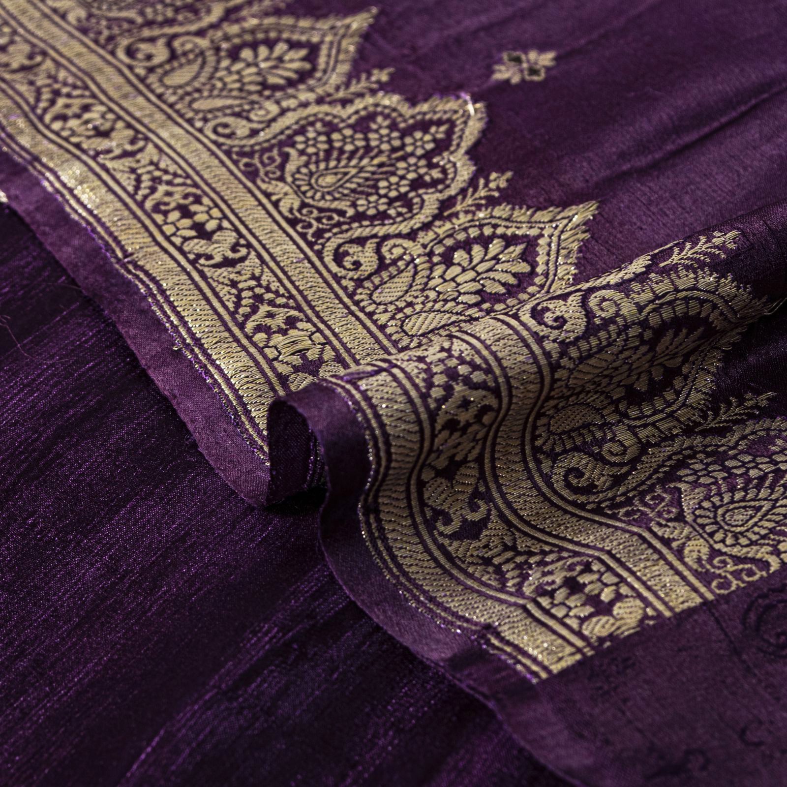 Sanskriti Vintage Violet Pure Satin Saree Banarasi Zari Brocade Blouse Pc Sari