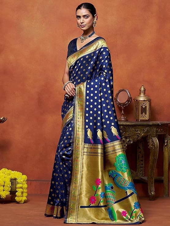 Women’s Silk Blend Woven Paithani saree With Blouse Piece | Wedding Saree Heavy