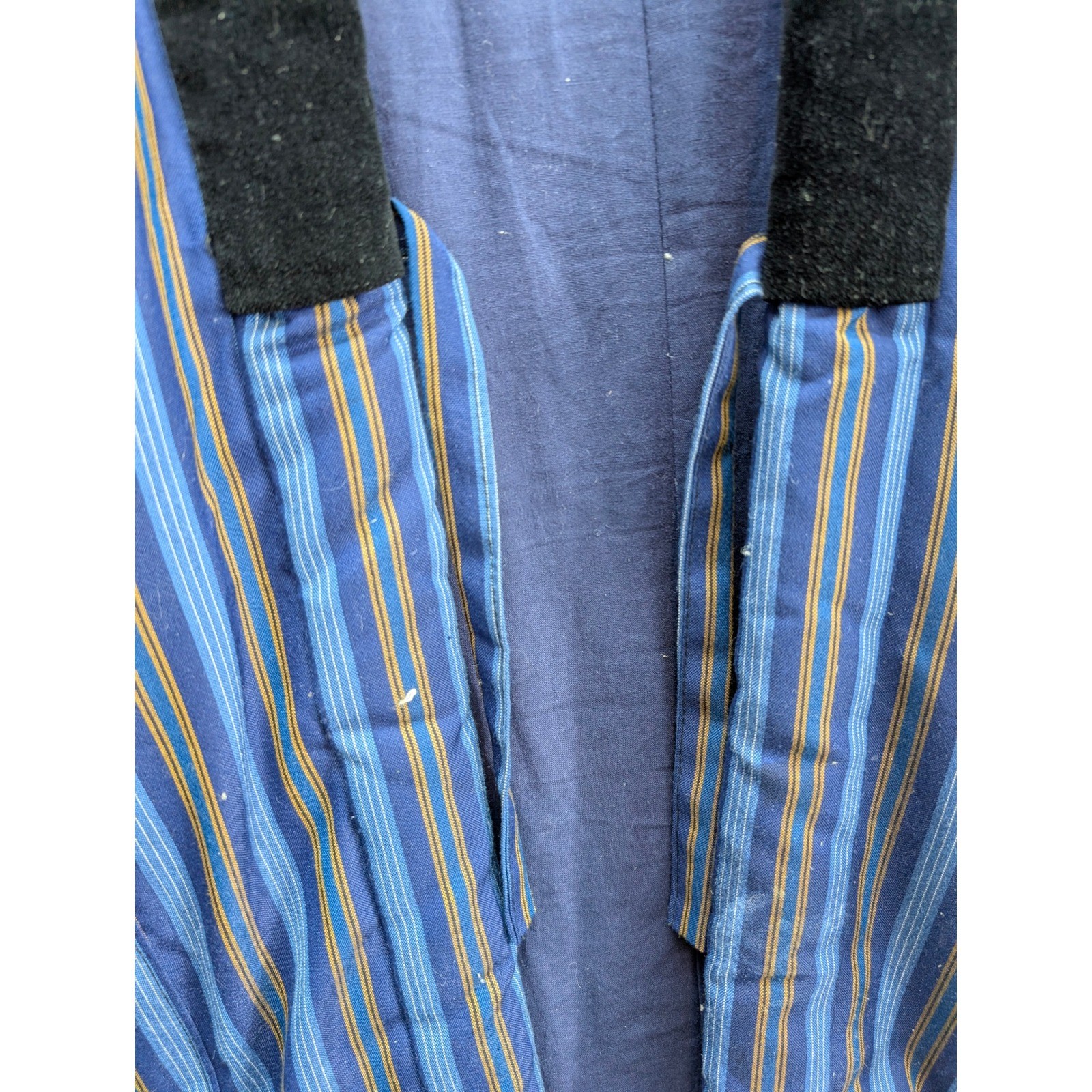 Vtg Manten Japanese Striped Kimono Jacket Open Front Blue Black Velour Size XL