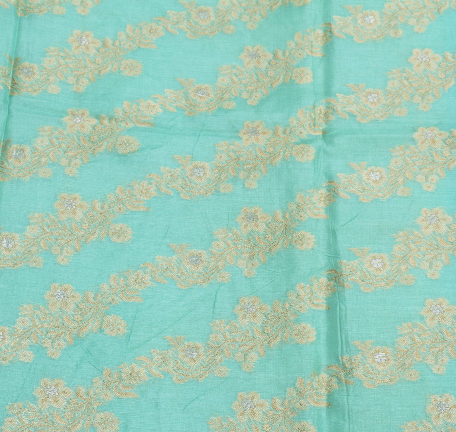 Sushila Vintage Aqua Resham Woven Saree Pure Tussar Silk Sari Craft Fabric