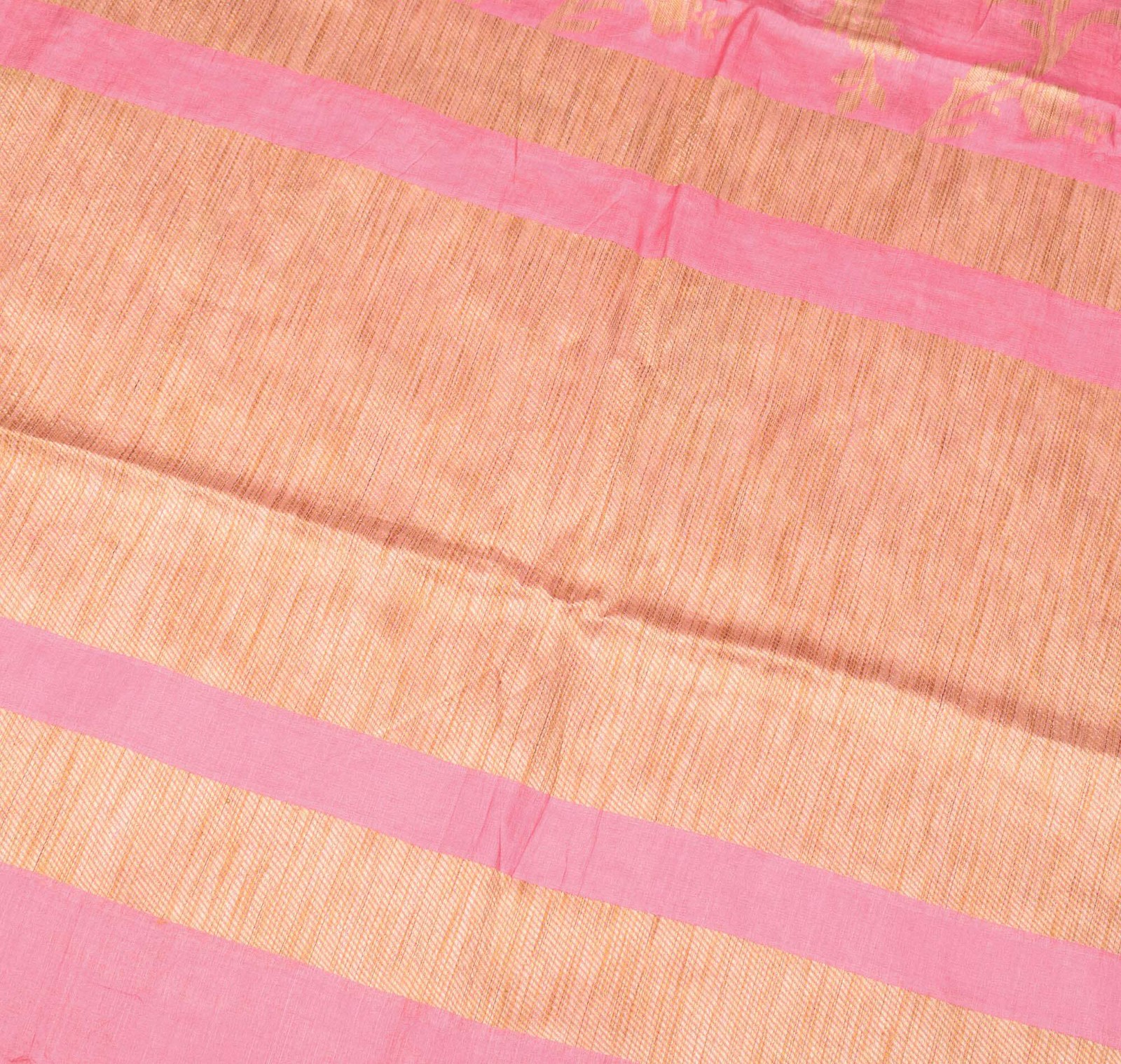Sushila Vintage Pink Saree Pure Tussar Silk Floral Woven Soft Sari Craft Fabric