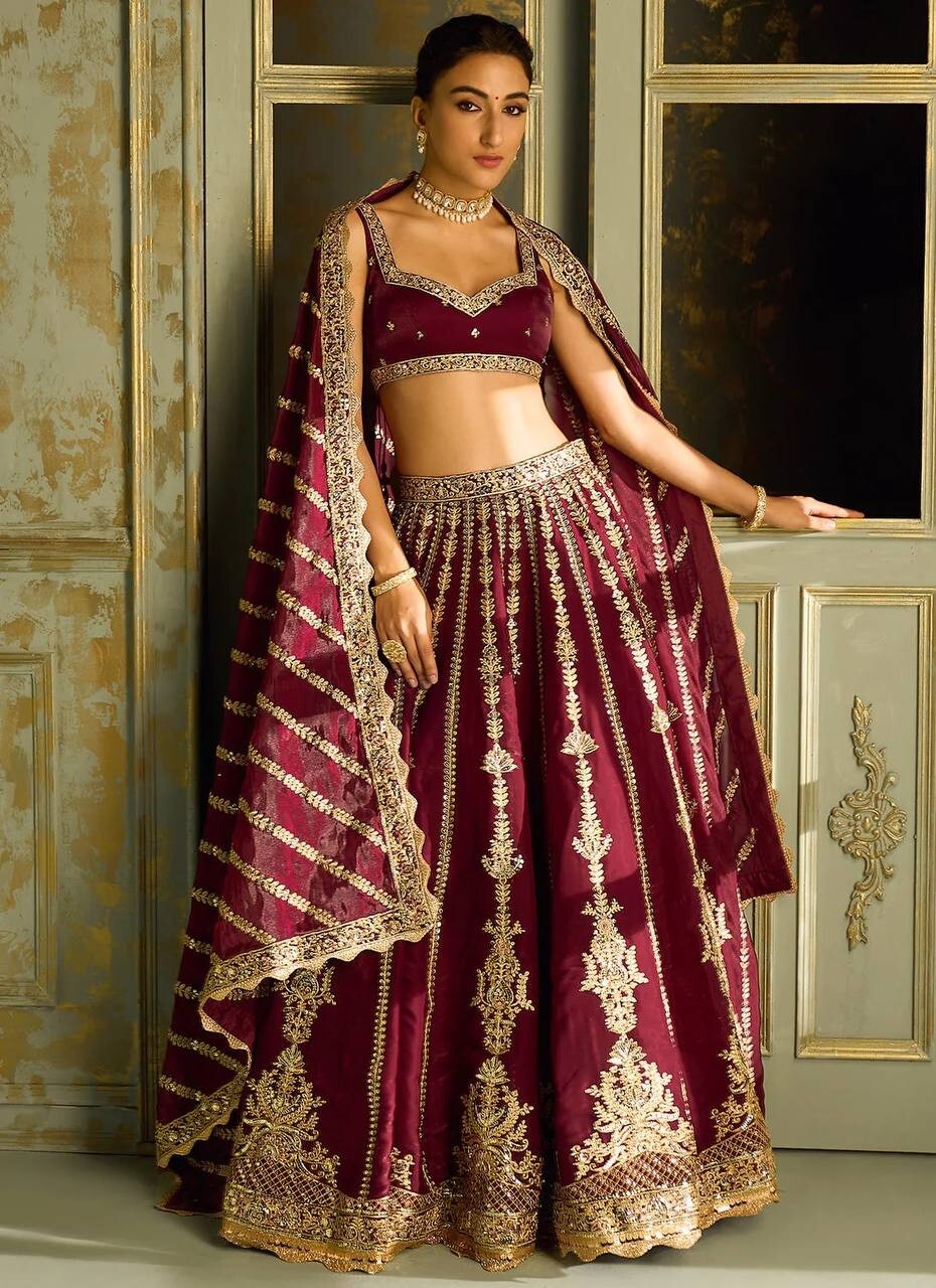 Latest Maroon Kasturi Silk Lehenga Choli With Dupatta For Wedding Collection