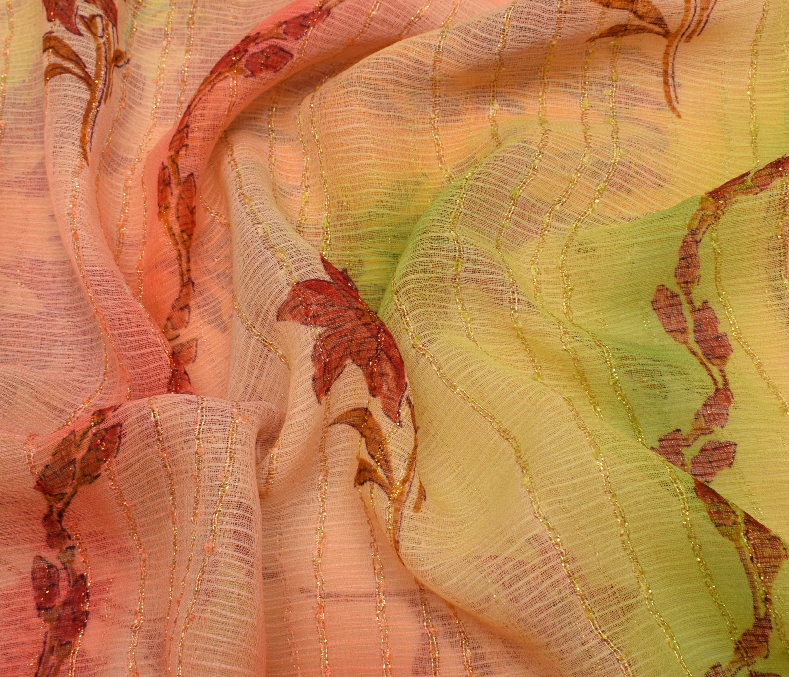 Sushila Vintage Multi-Color Saree Blend Silk Printed Floral Soft Craft Fabric
