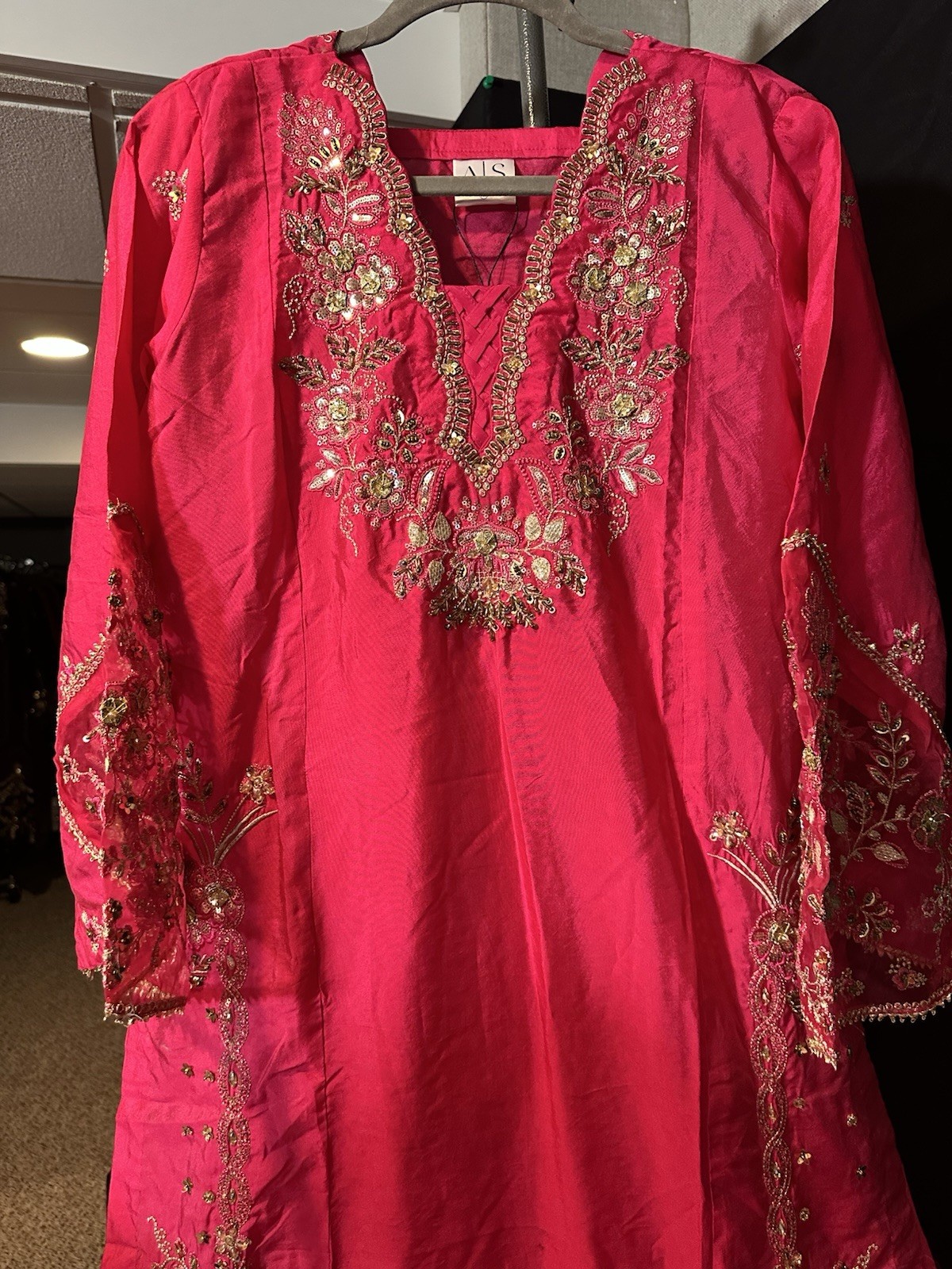 ASIAN STITCH ZARQUN BRAND – Emb Raw Silk Front & Back Emb, Net Lux Dupatta – $75