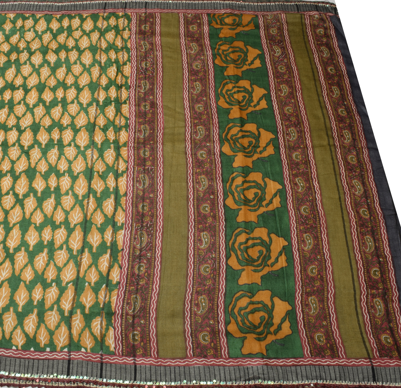 Sushila Vintage Dark Green Saree 100% Pure Woolen Floral Woven Soft Sari Fabric