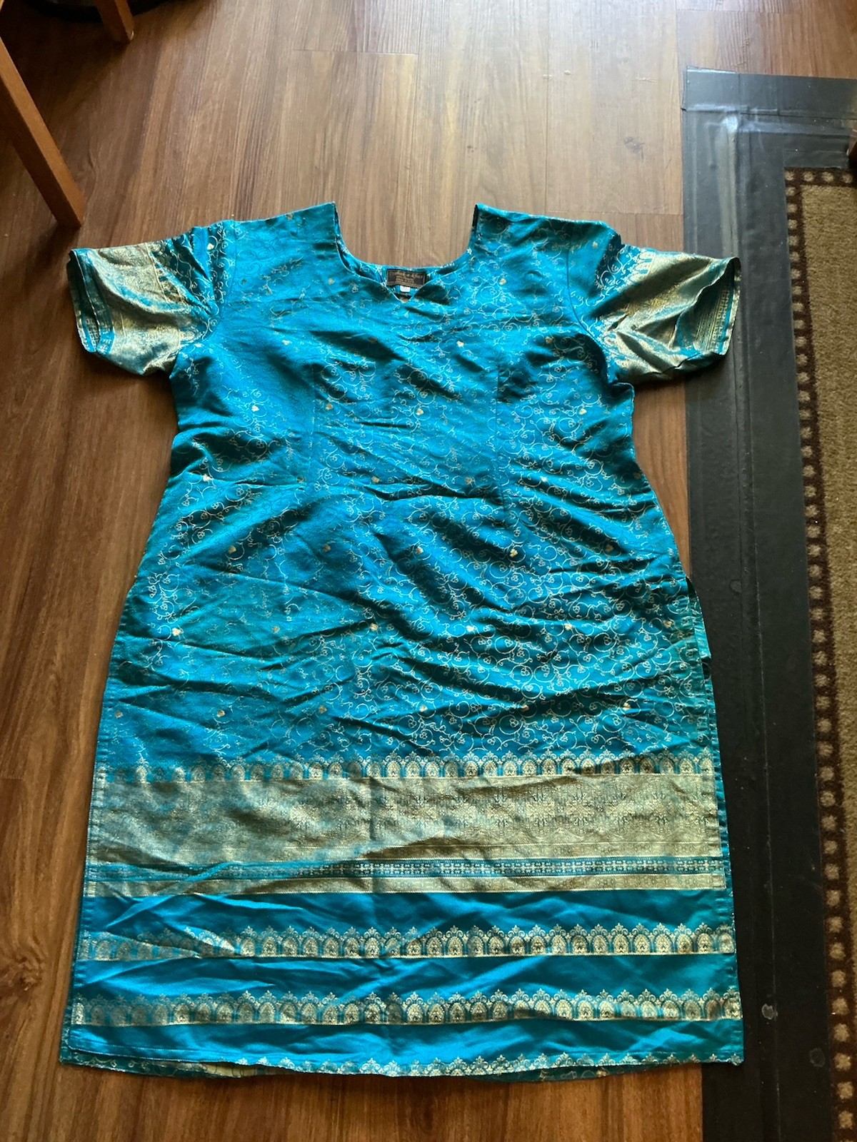 Brocade Jacquard Blue Kameez Kurta Kurti Tunic 46” Bust, 40” Long, New Dupatta