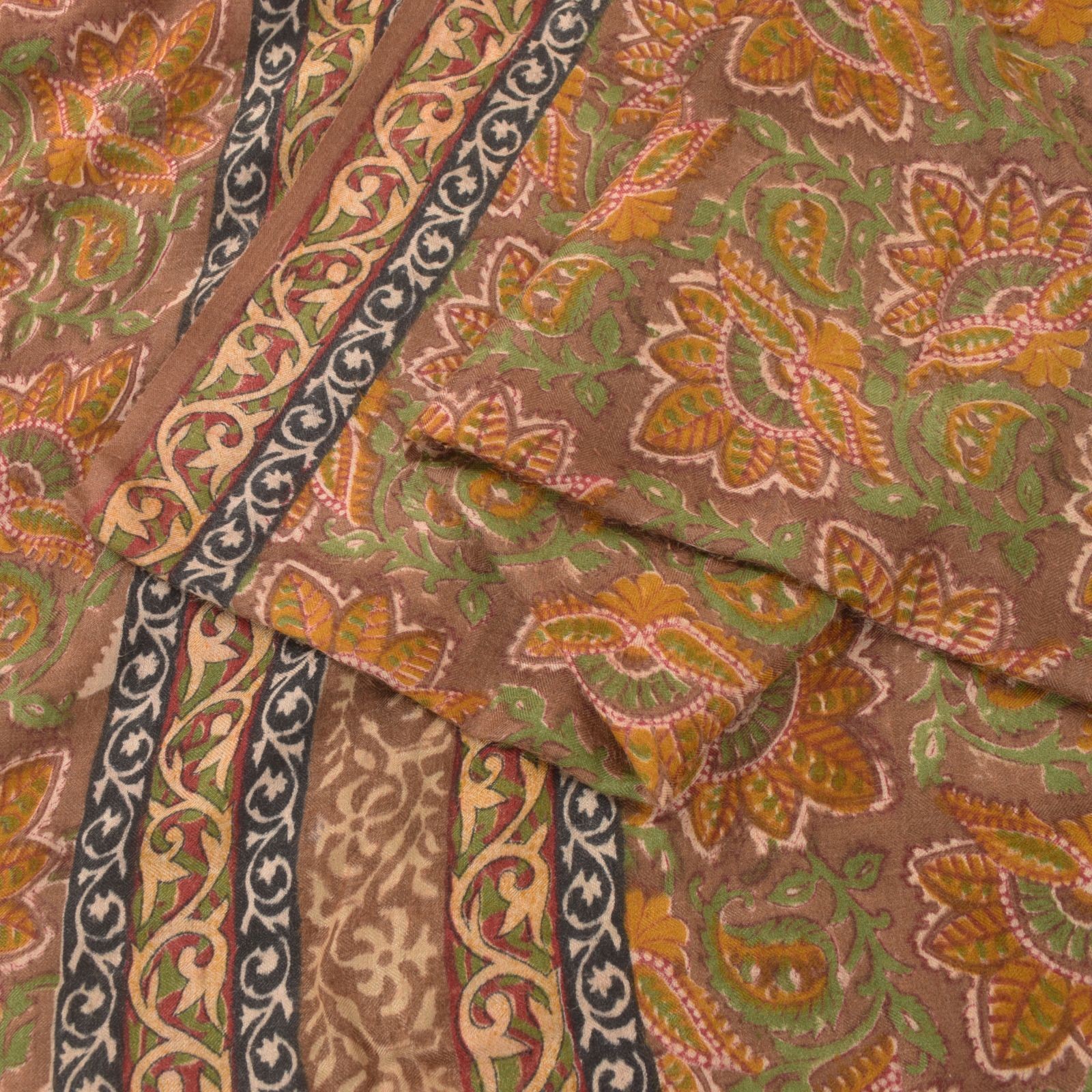 Sanskriti Vintage Soft Multicolor Pure Woolen Saree Block Printed Sari 5.5+Yd