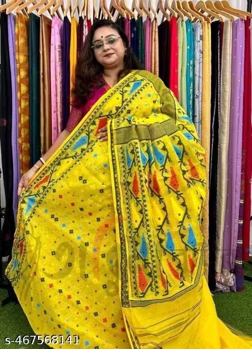 Traditional Bengali Handmade Jamdani Saree With Unstitched Bloused Wedding Wear