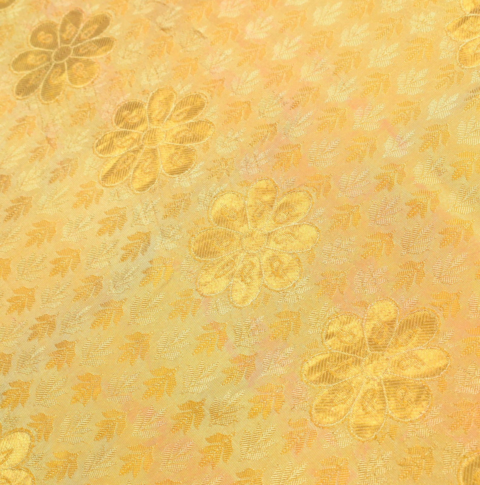 Sushila Vintage Light Yellow kanjivaram Saree Pure Silk Zari Brocade Sari Fabric