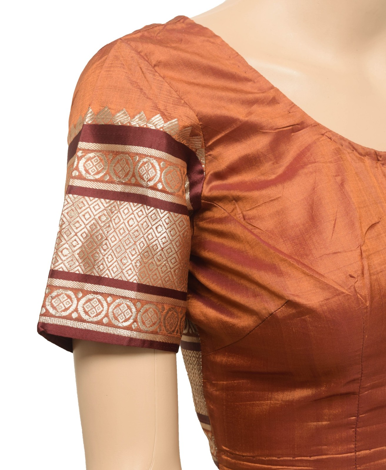 Size 32 Sari Blouse Vintage Rust Readymade Stitched Pure Silk Zari Brocade Choli