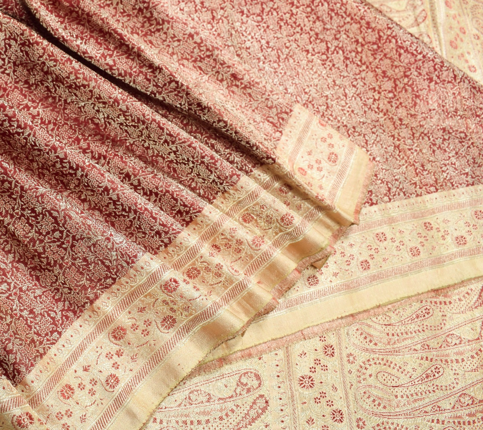 Sushila Vintage Heavy Saree Pure Satin Silk Banarasi Brocade Woven Sari Fabric