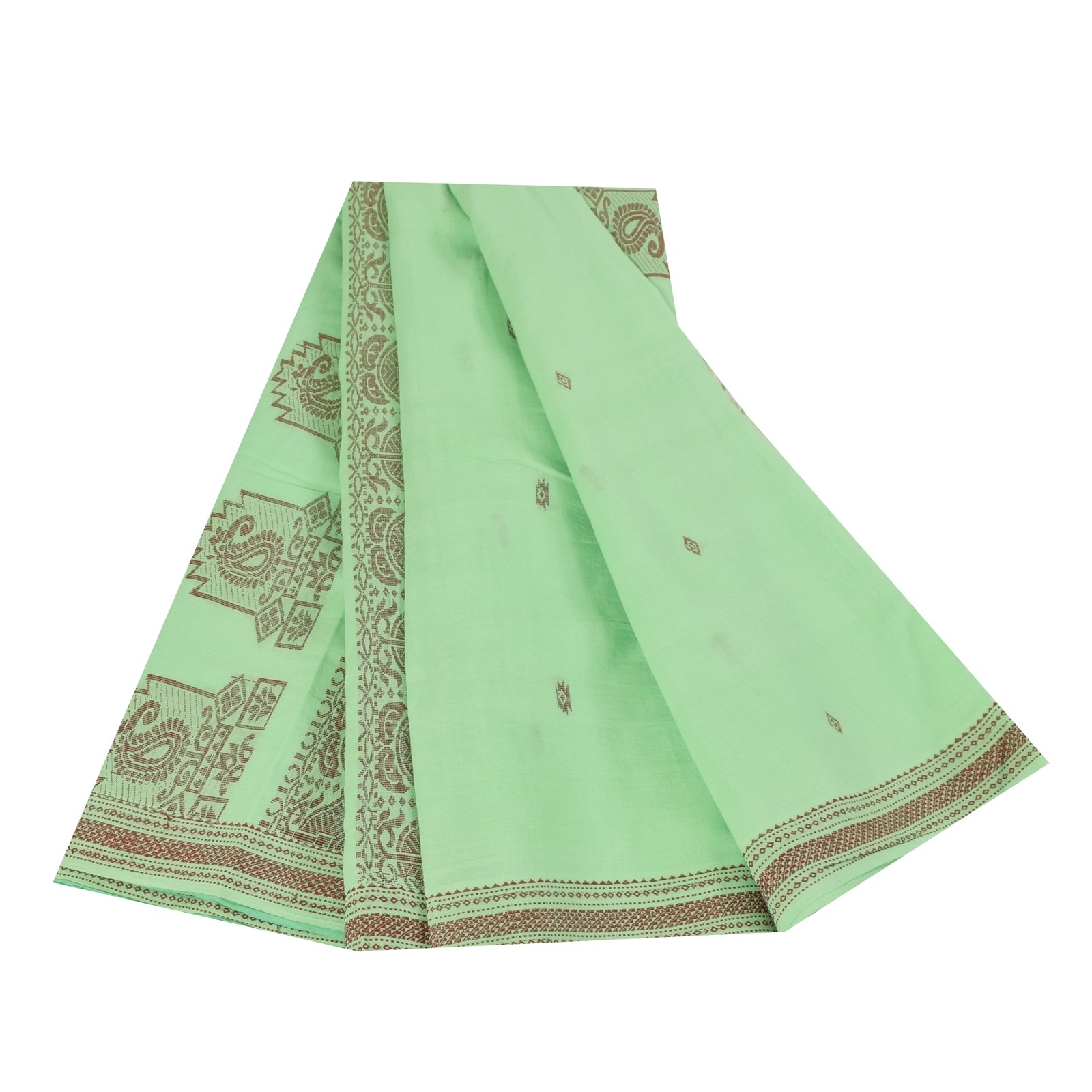 Sanskriti Vintage Sarees Begumpuri Pista Green Handwoven Pure Cotton Sari Fabric