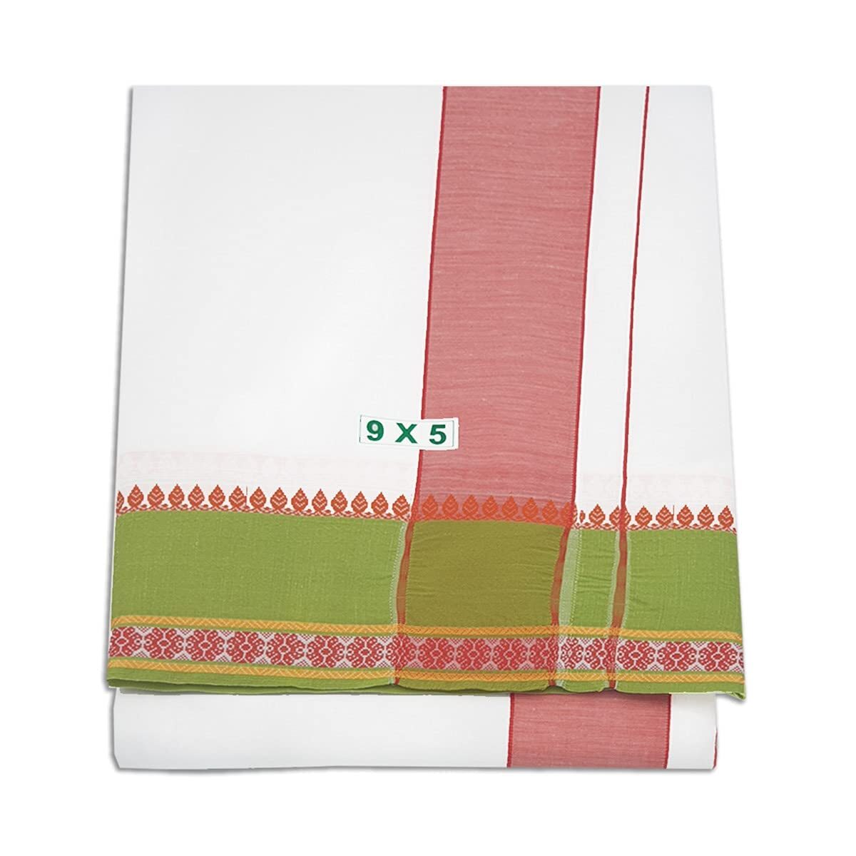 Cotton Dhoti with Towel for men stylish 4 Inch Fancy Border 9X5 for pooja US