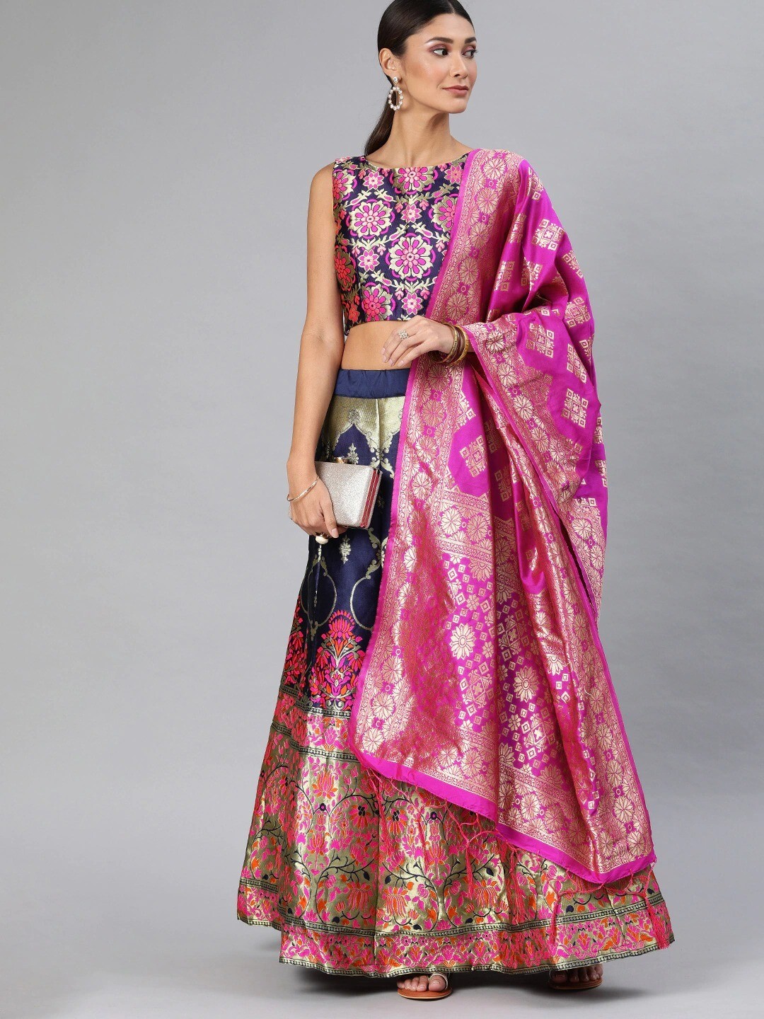 lehenga choli for women woven design stitched silk lehenga & blouse with dupatta