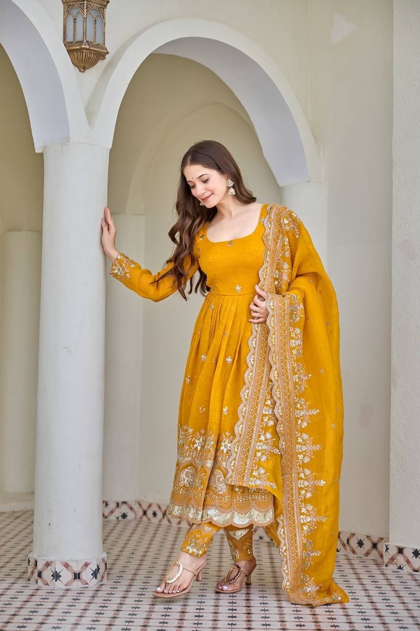 New Attractive Crunchy Silk Gown Bottom With Dupatta For Wedding Wear
