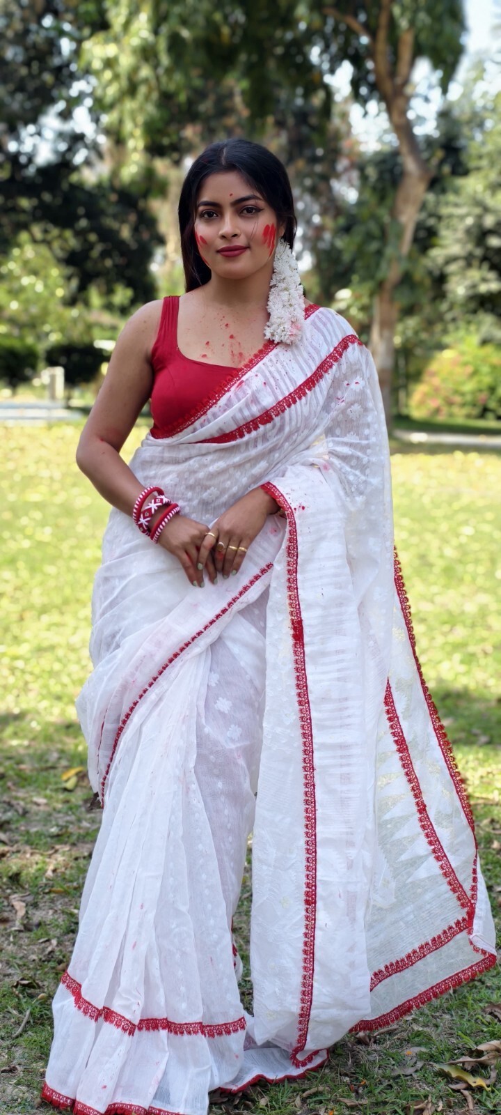 Indian Soft Dhakai Jamdani Women Traditional Jamdani Saree With Lace Broder