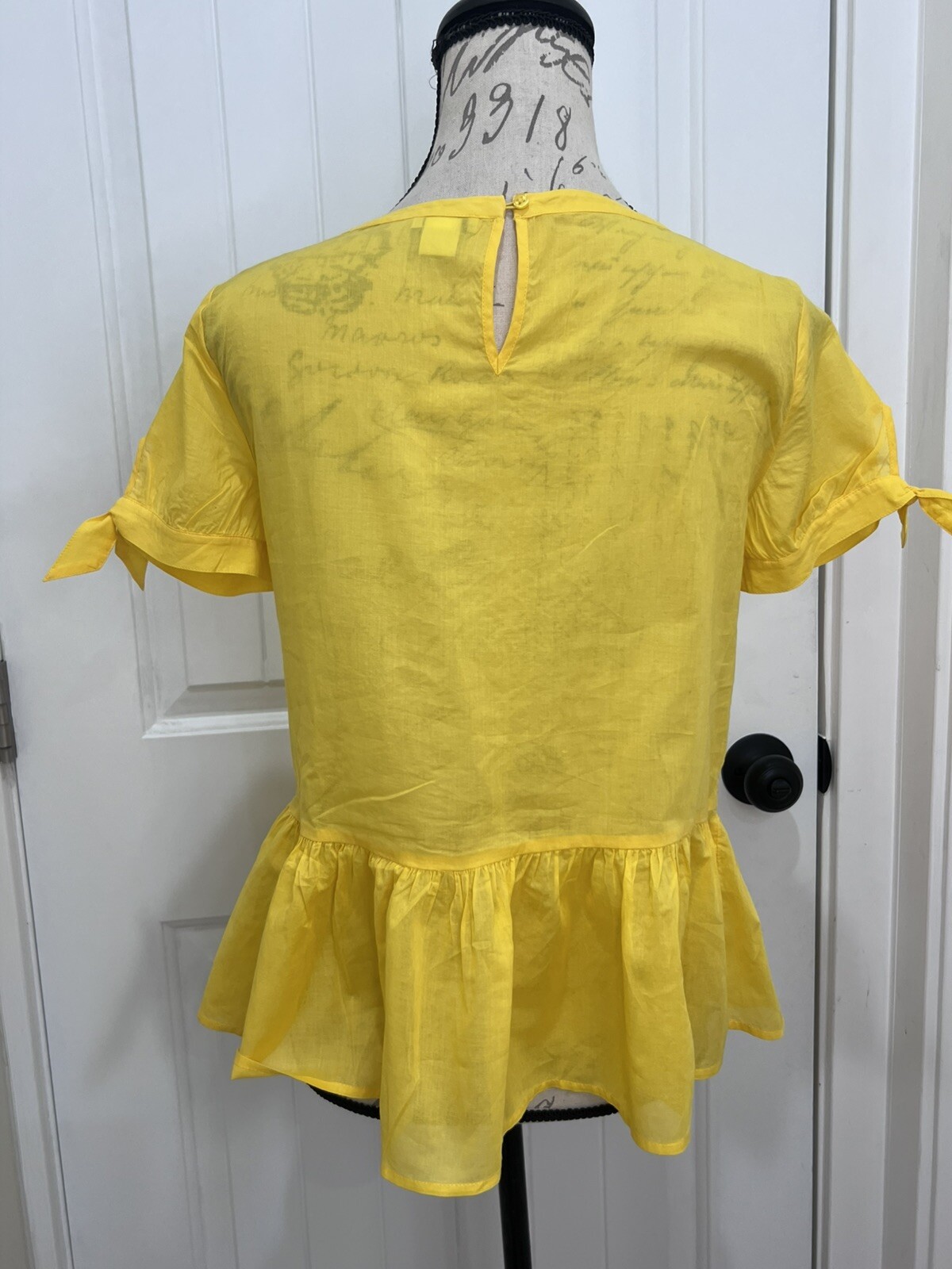 J. Crew Yellow Tunic Peplum Blouse Size 2 Loose 100% Cotton Summer