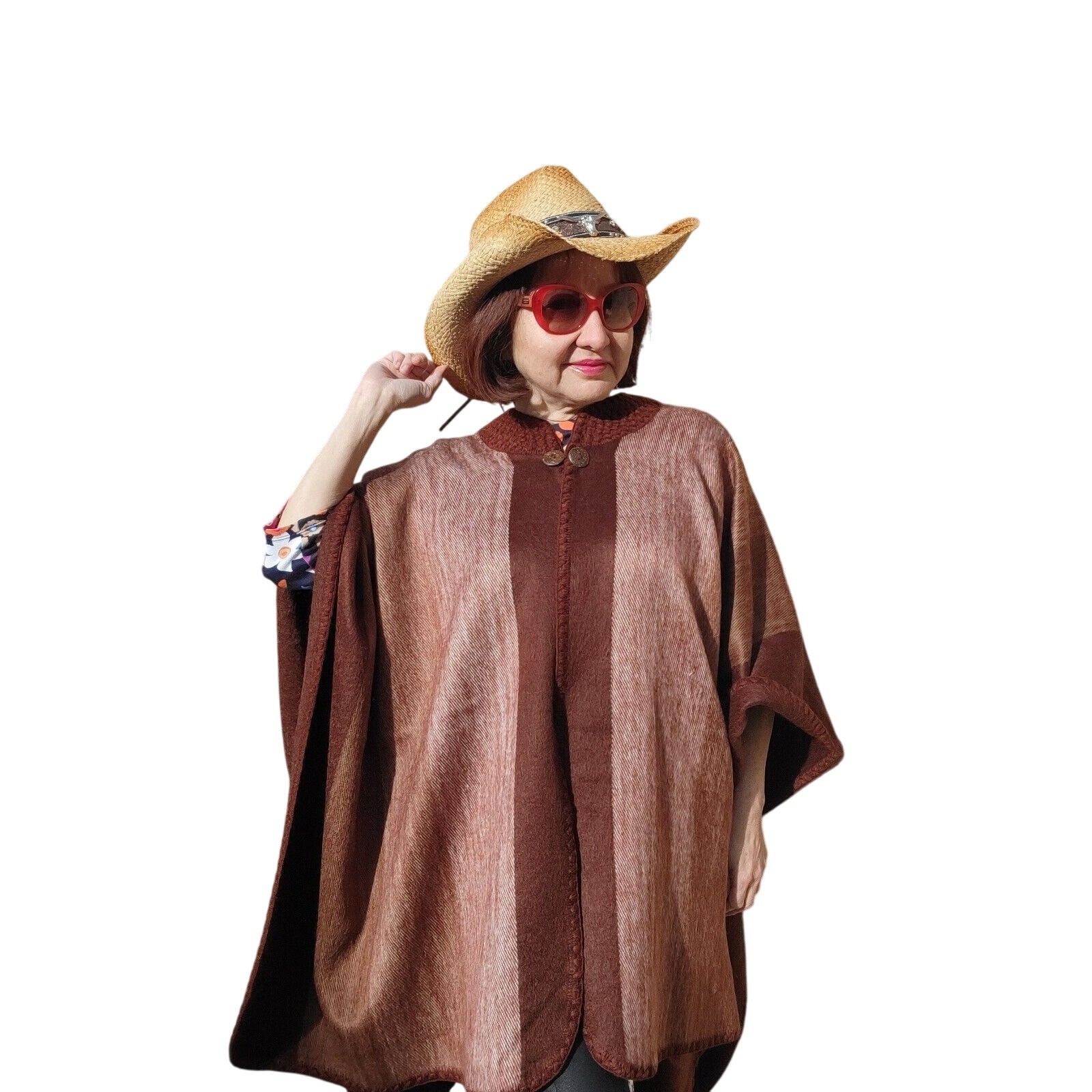 New Baby Alpaca wool unisex Chocolat Brown cape hand made in the Andes