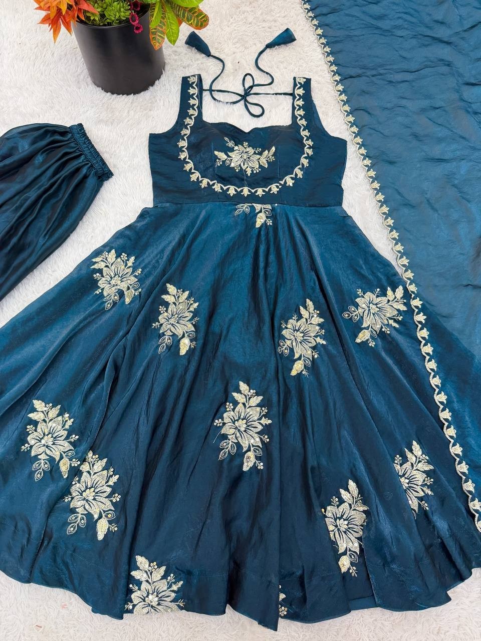 Designer Fandy Silk Anarkali Gown Wedding Reception Party Wear Dress For Women