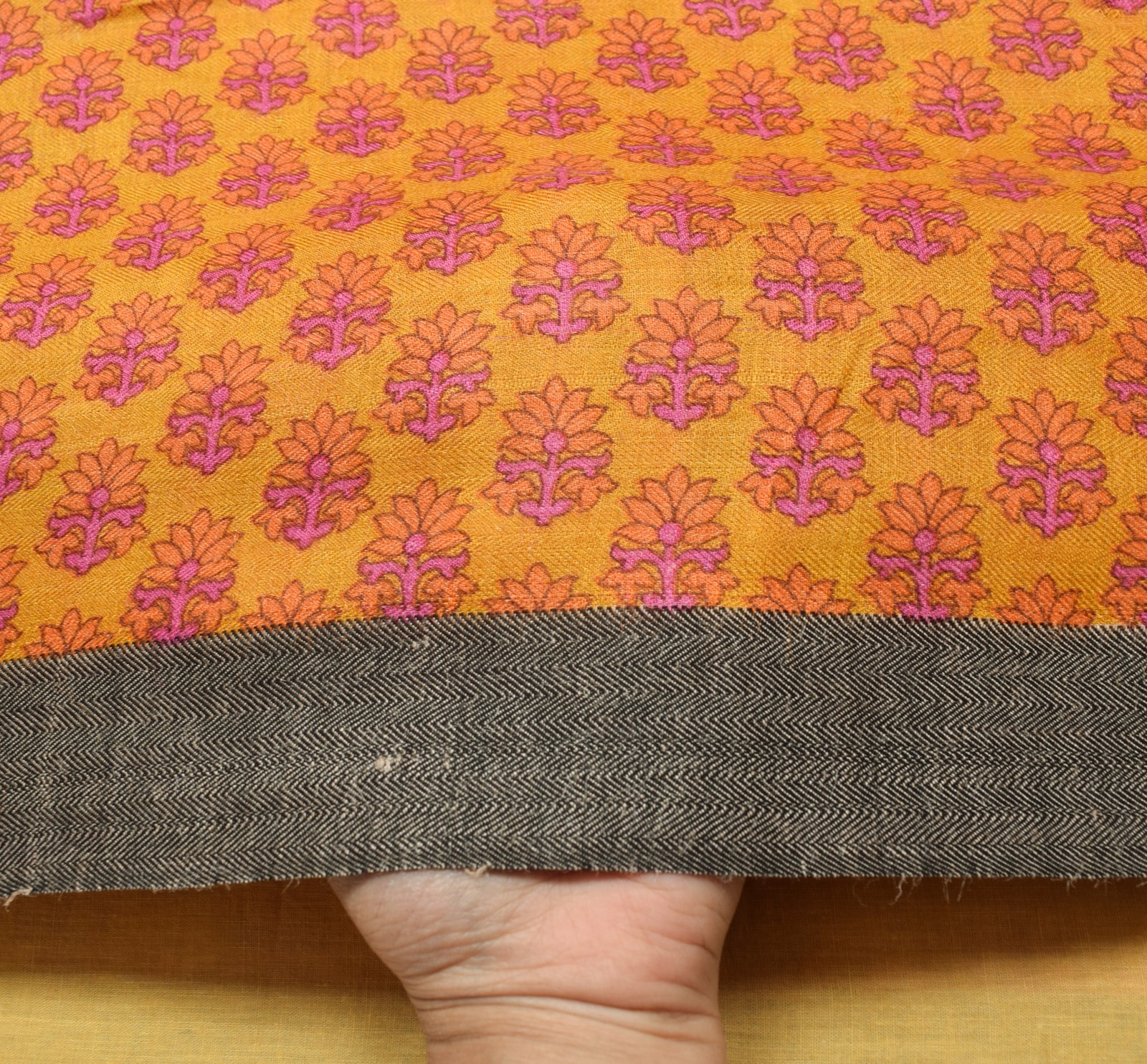 Sushila Vintage Yellow Branded Saree 100% Pure Woolen Floral Woven Sari Fabric