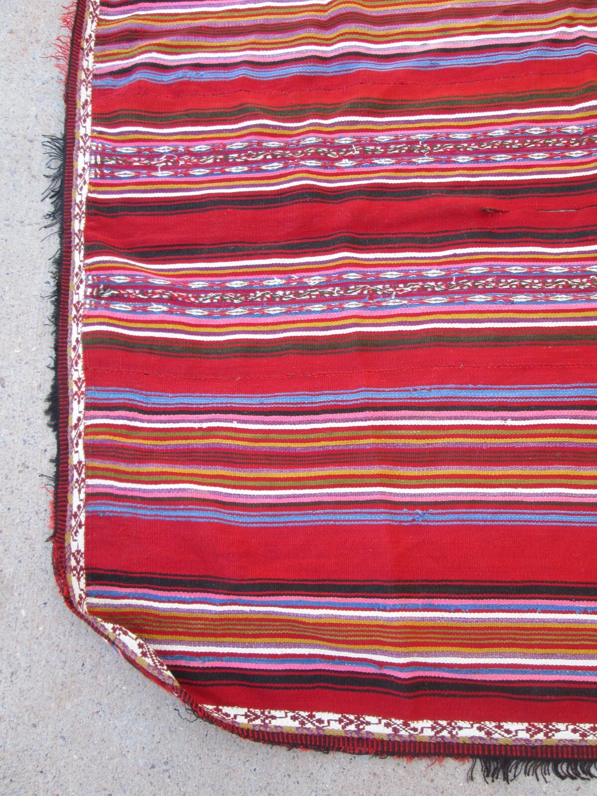 Bolivian Poncho Vintage Multi-Color Red 52 inch by 58 inch Textile