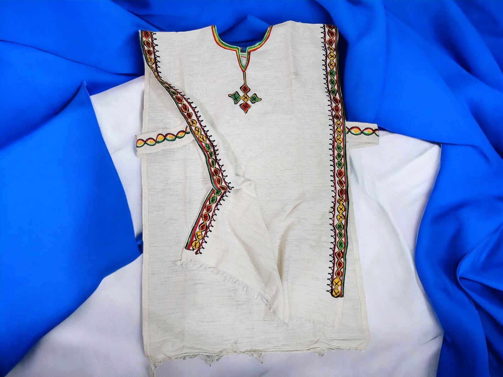 Ethiopian Traditional Embroidered Men’s Shirt Unique Fetele Handmade Top