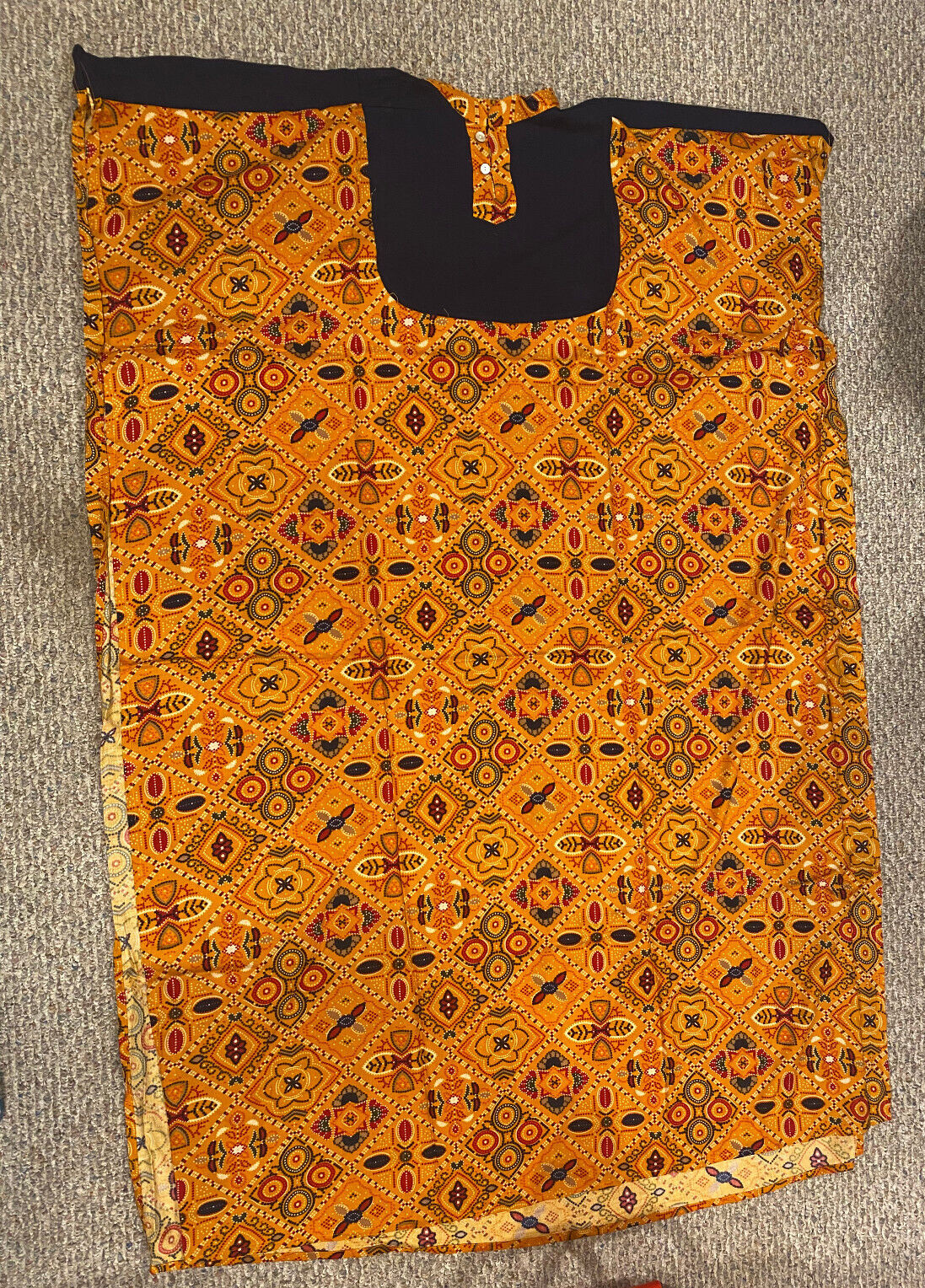 Kaftan Orange Black Geometrical Print Women’s Men’s Unisex Rayon Light Weight