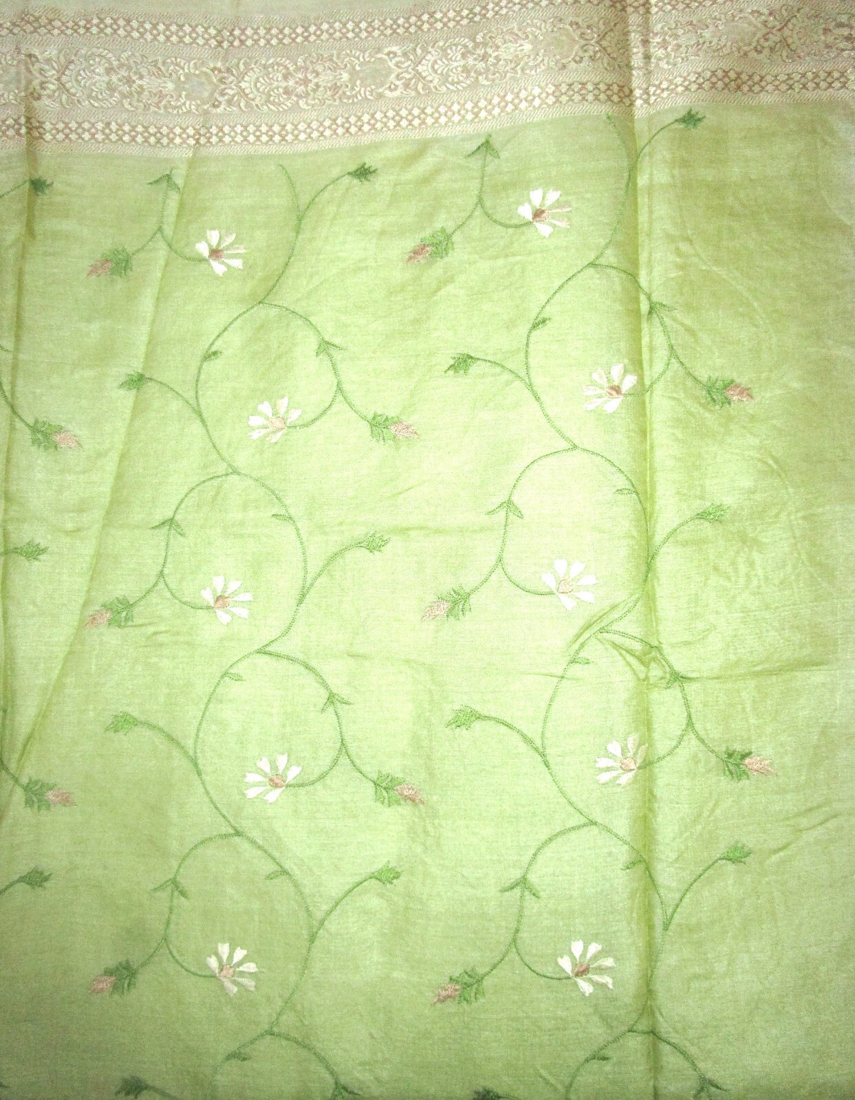 BVH WEARABLE PURE SILK Vintage Sari 5yds 22July9904 X13 E653 Pista Cream #ABCKB