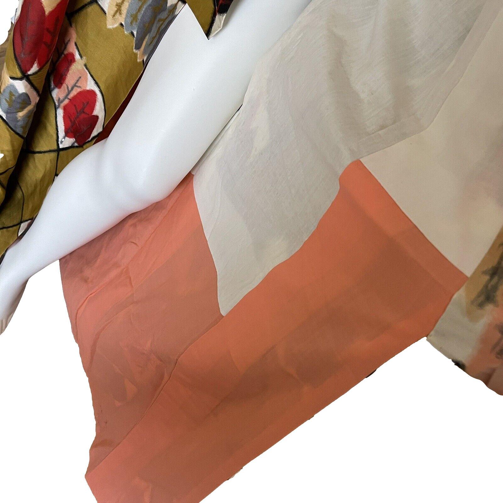 Kimono Duster Long Handmade Leaf Print Multicolor Gold Red White Pink Gray OS