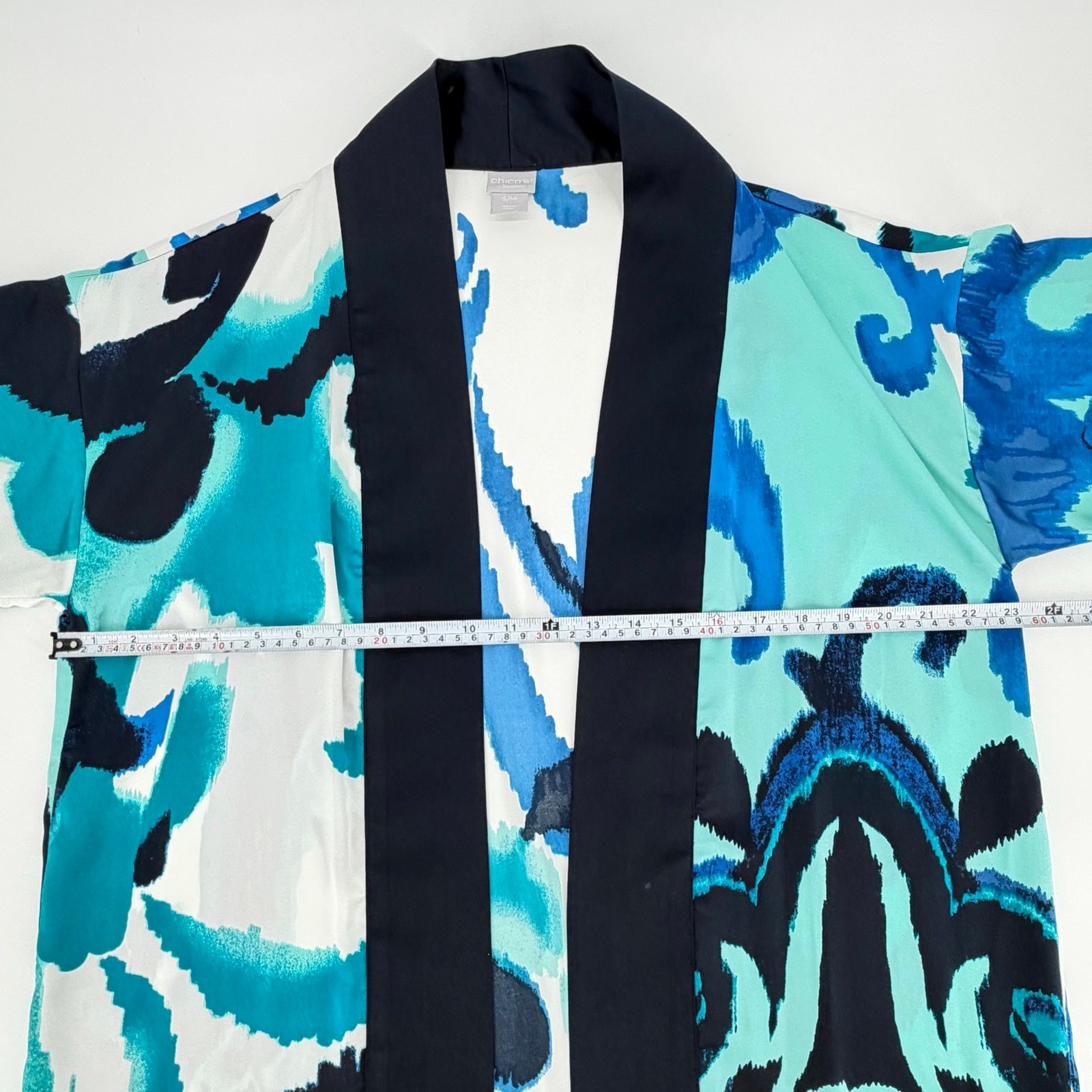 Chico’s Travelers Blue Abstract Open Front Kimono Jacket S/M Lightweight