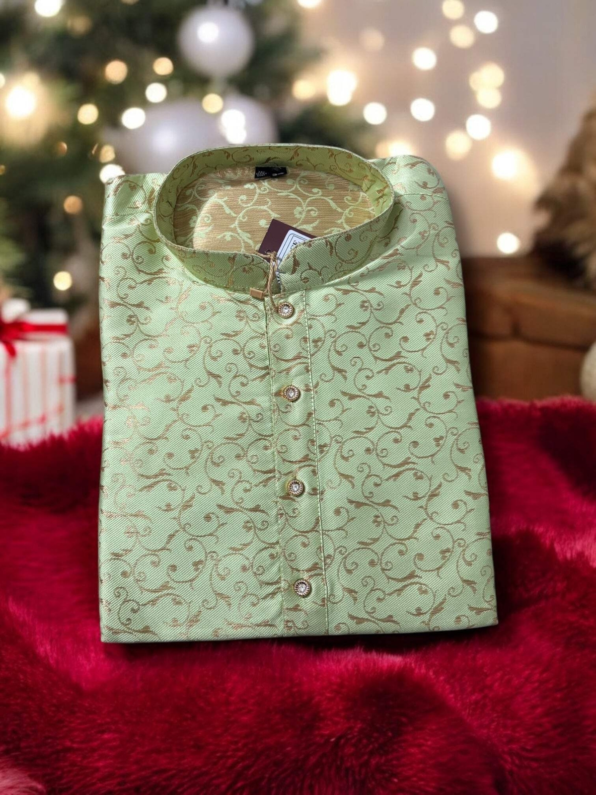 Traditional Men’s Pista Green Color Silk Kurta – Ethnic Wear – 6220
