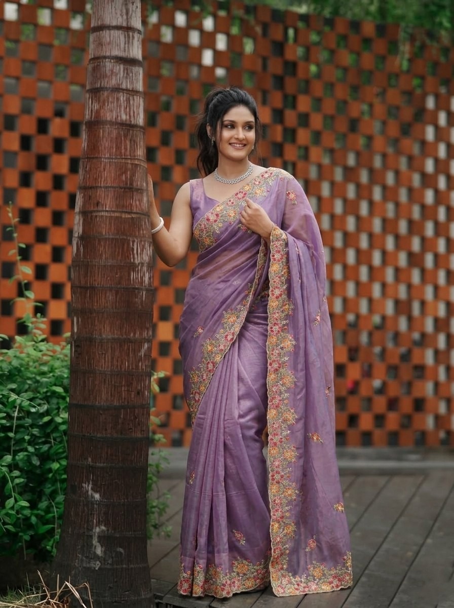 Soft Twill Net Embroidery Saree Wedding Party Wear Cutwork Saree Blouse