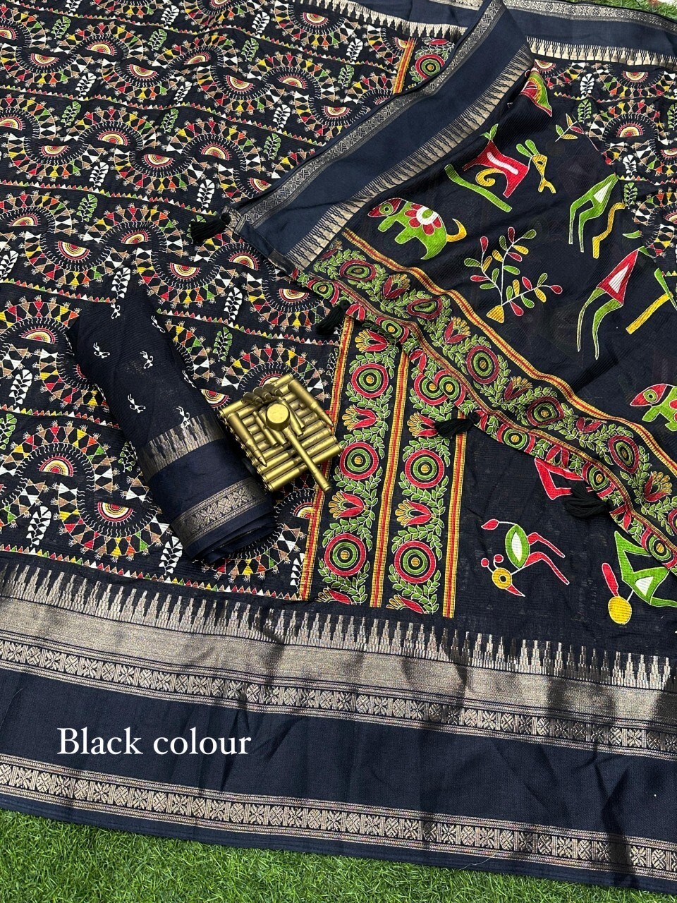 Printed Bollywood Art Silk Saree (Black)