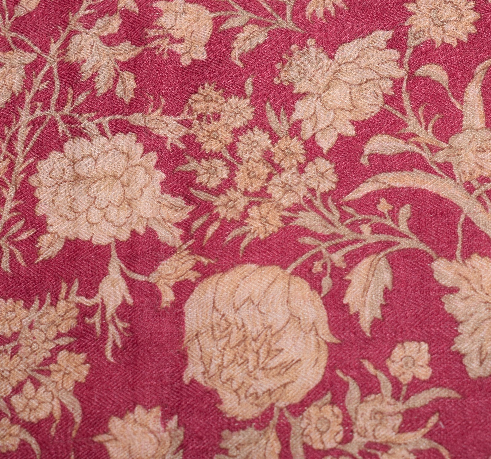 Sushila Vintage Pure Woolen Saree Floral Printed Woven Dark Magenta Sari Fabric