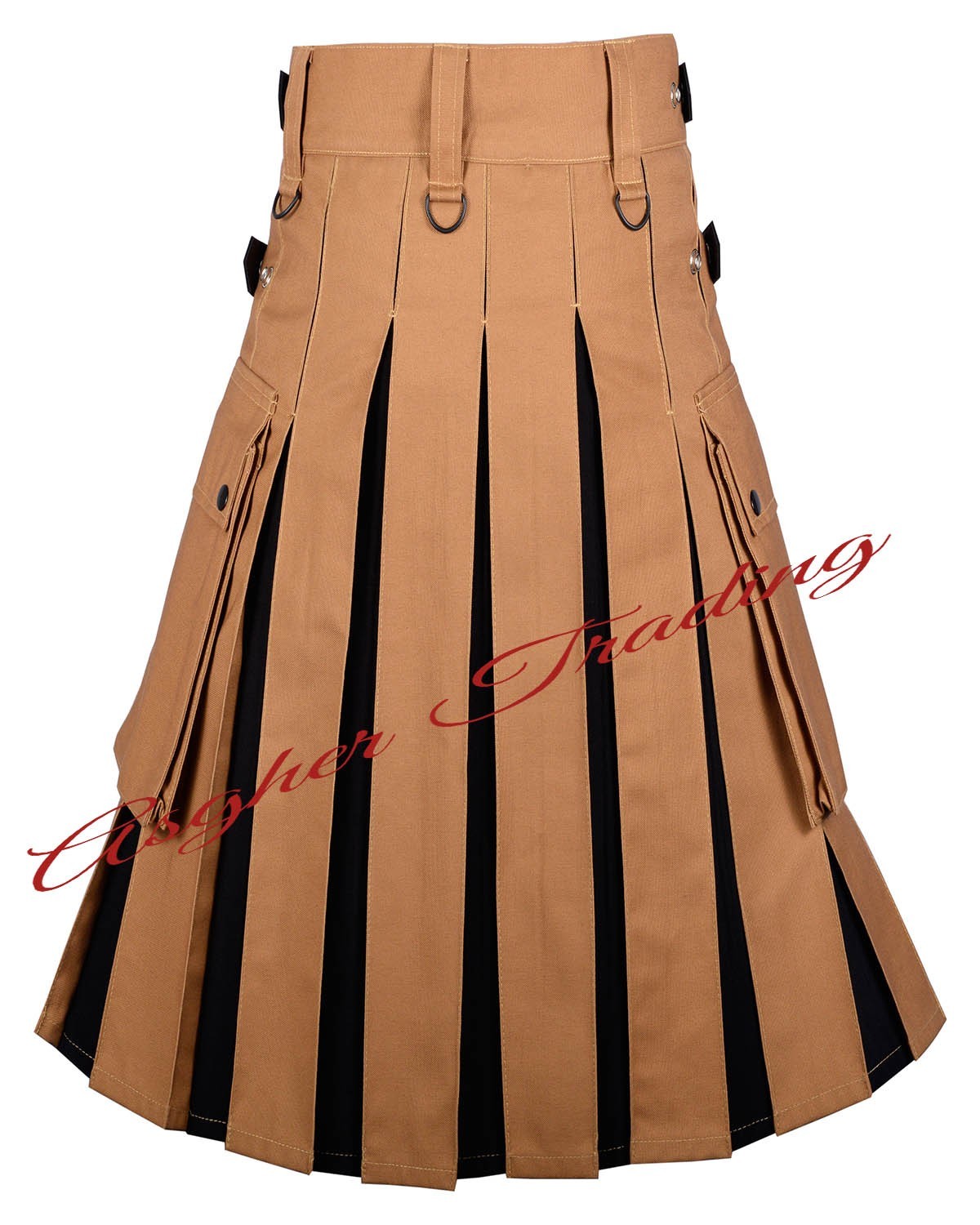 New Handmade Camel Canvas & Black Cotton Hybrid Utility Kilt – Custom Size Kilts