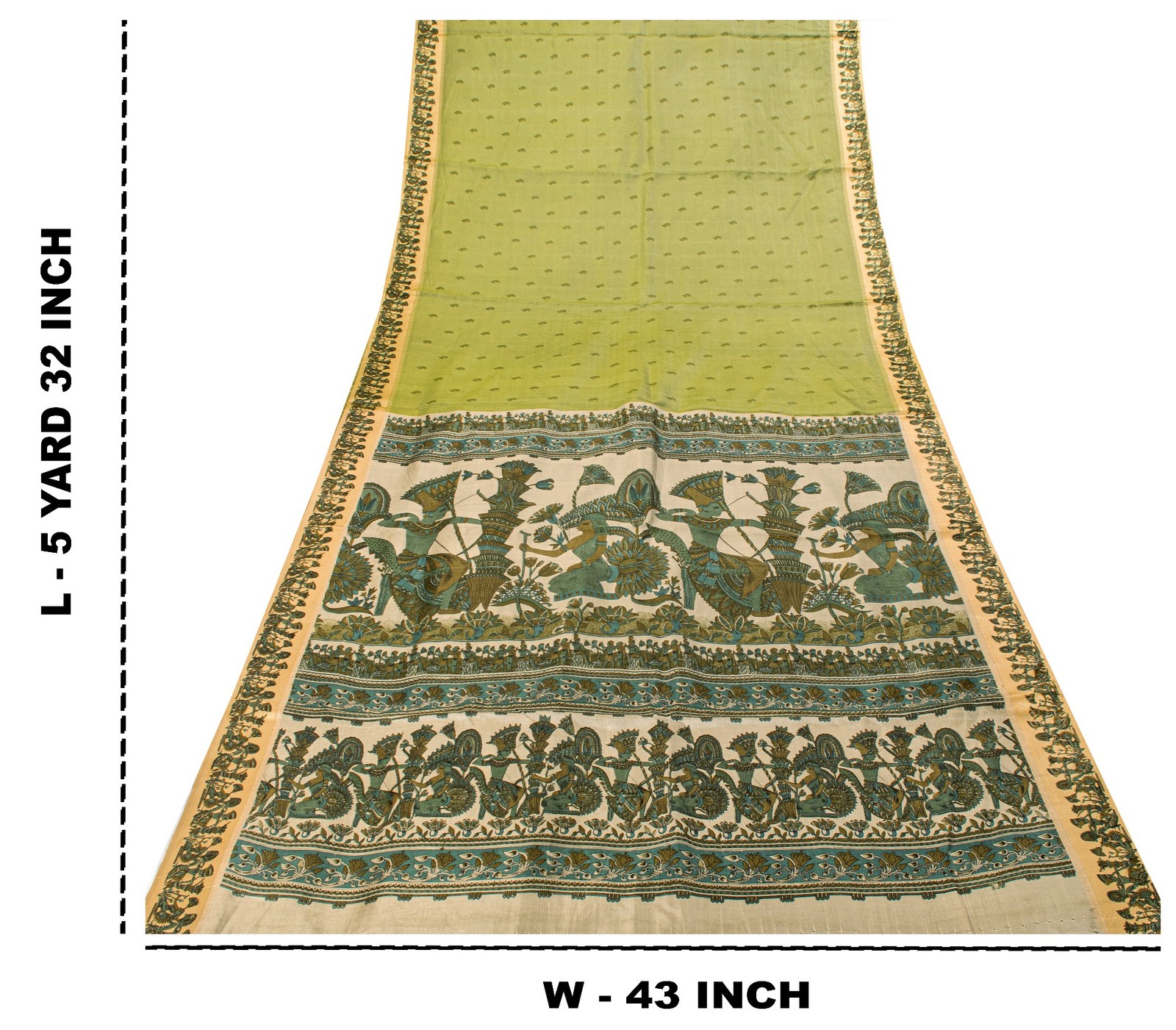 Sanskriti Vintage Sari Green Soft Pure Silk Kalamakari Digital Print Saree 5.5Yd